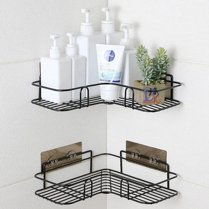 GOMINIMO Corner Shower Caddy with Hooks and Adhesive (Black)