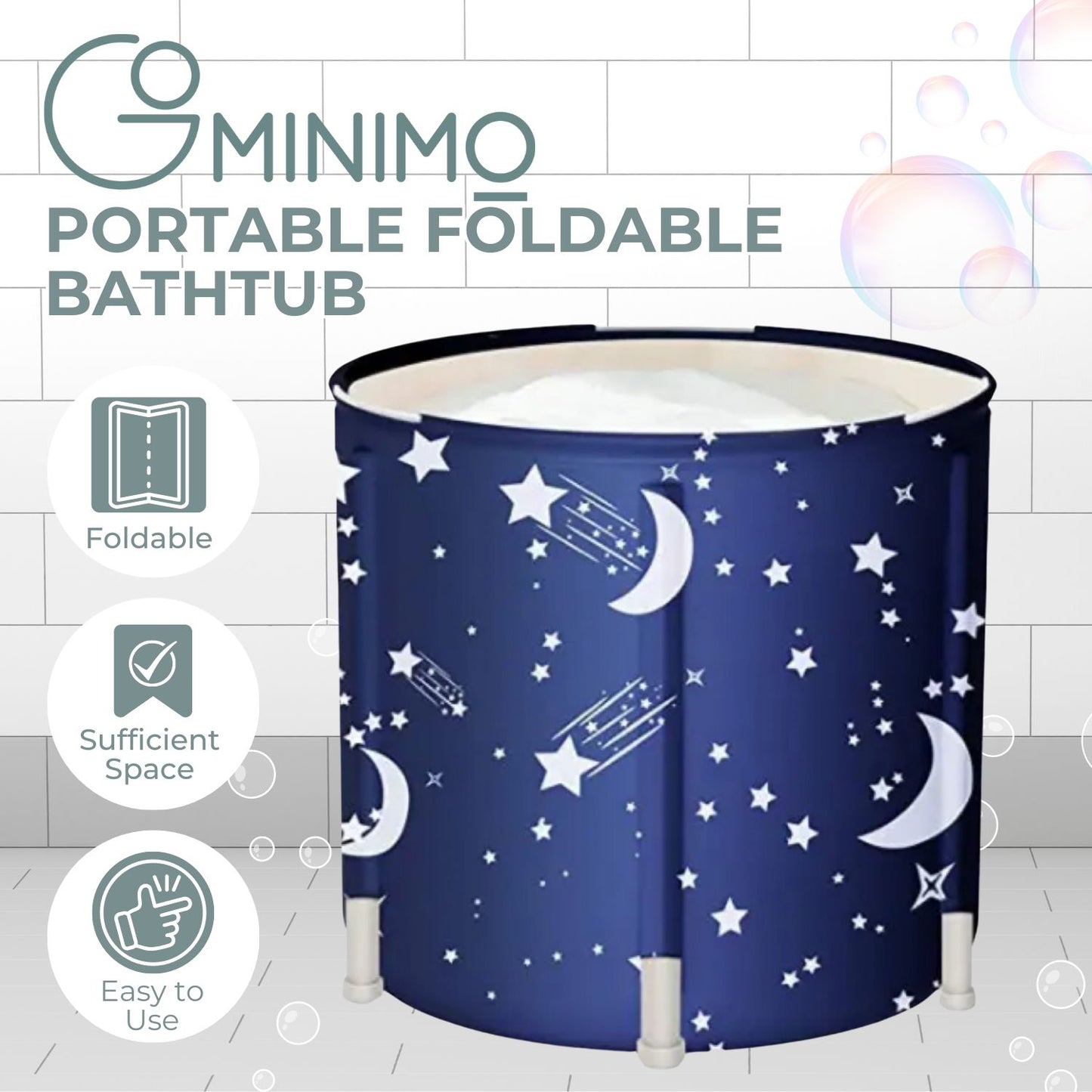 GOMINIMO Portable Foldable Bathtub Thickening with Thermal Foam 65X70cm (Star Blue)