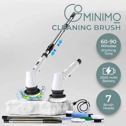 GOMINIMO Cordless Electric Spin Scrubber with 7 Replaceable Brush Heads (White)