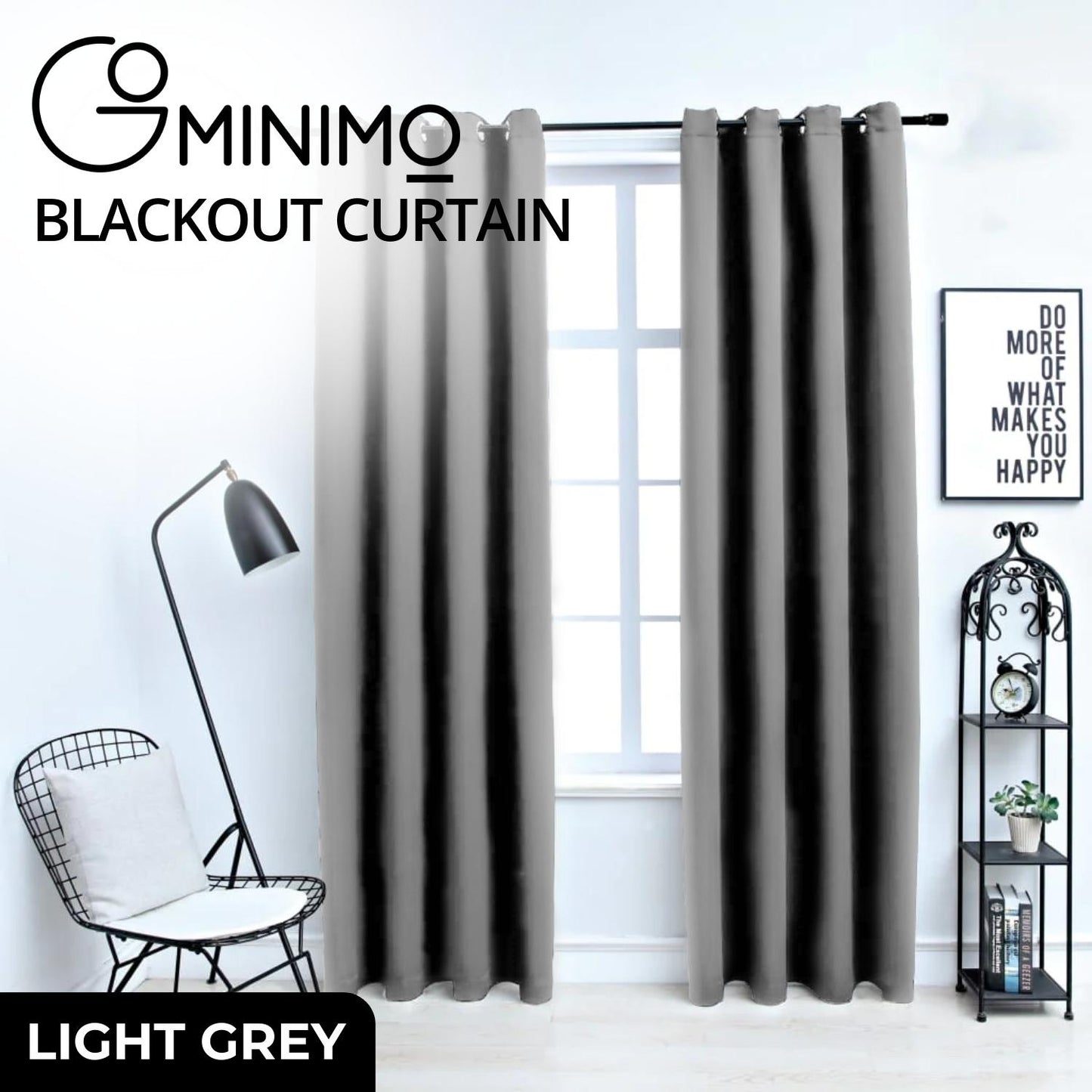 GOMINIMO Blackout Window Curtains for Thermal Insulated Room (Set of 2, W132cm x D160cm, Light Grey)