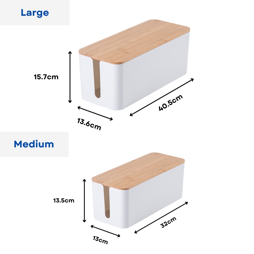 GOMINIMO Set of Two Cable Management Box with Wood Pattern Lid (White)