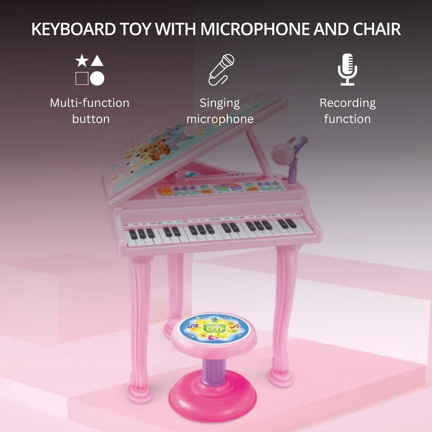 GOMINIMO Kids Electronic Piano Keyboard Toy with Microphone and Chair (Pink) GO-MAT-102-XC