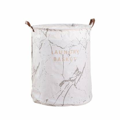 GOMINIMO Laundry Basket Round Foldable (White Grey Marble)