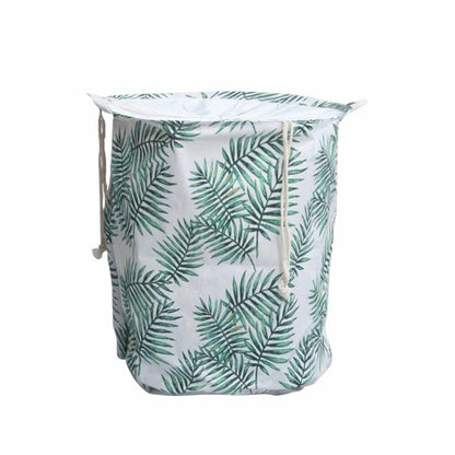 GOMINIMO Laundry Basket Round Foldable with Cover (Green Leaves)