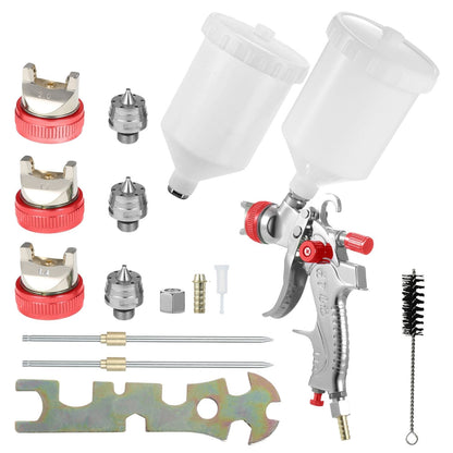 RYNOMATE Gravity Feed Air Spray Paint Gun Kit with 3 Nozzle (Red)