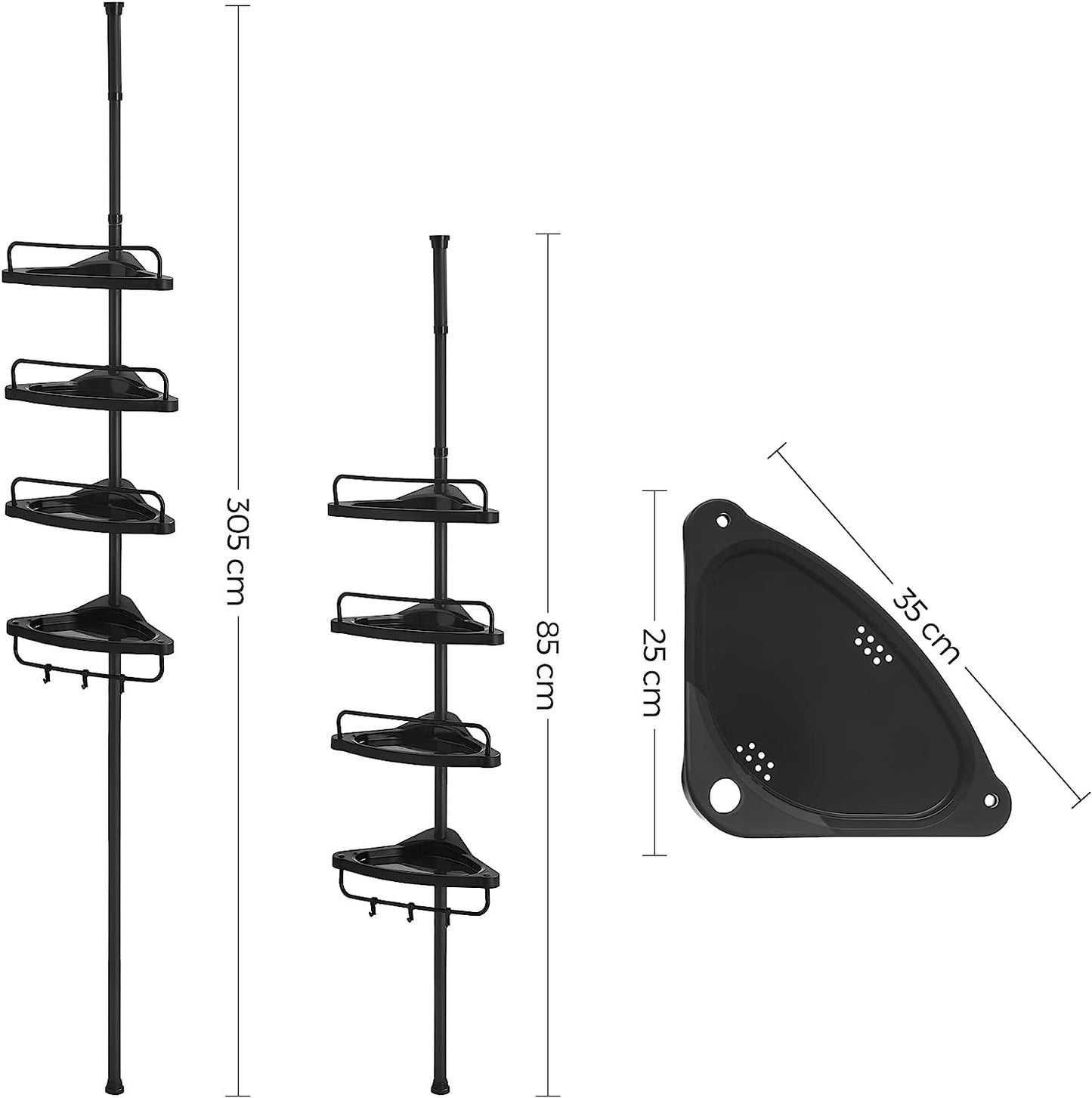 SONGMICS Adjustable Bathroom Corner Shelf with 4 Trays Black