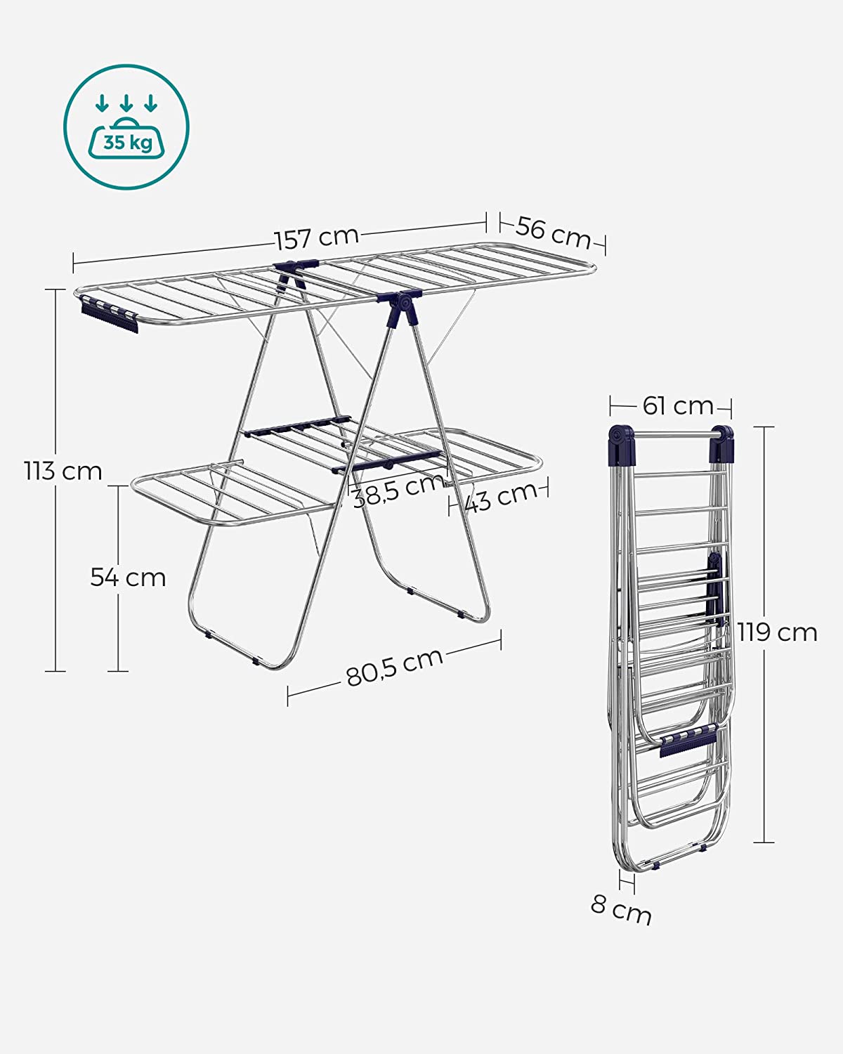 SONGMICS Foldable 2-Level Clothes Airer