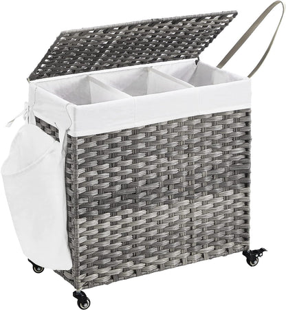 SONGMICS Laundry Hamper with Lid and Wheels 140L Grey