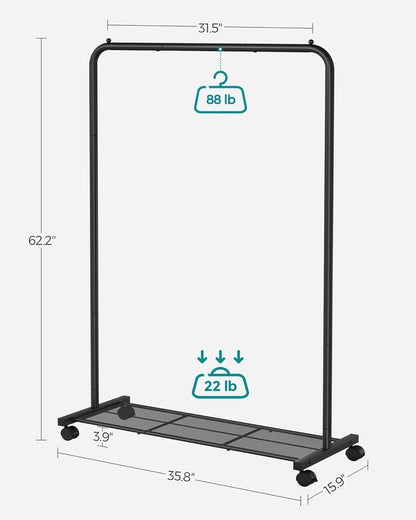 SONGMICS Clothes Rack with Wheels Sturdy Steel Frame Black