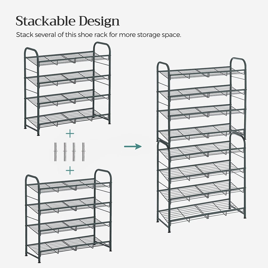 SONGMICS 4-Tier Shoe Rack Storage 16 Pairs Organizer Gray