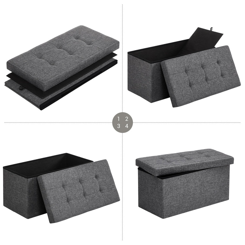 SONGMICS 76cm Folding Storage Ottoman Bench Foot Rest Stool Dark Gray