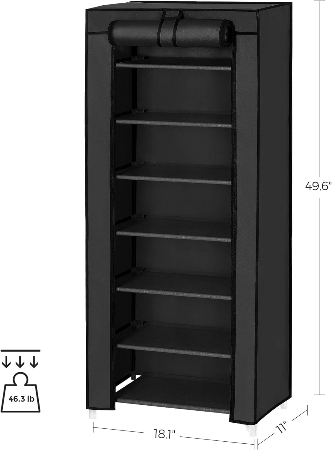 SONGMICS 7 Tier Shoe Rack for 14-20 Pairs of Shoes Nonwoven Fabric Cover Black