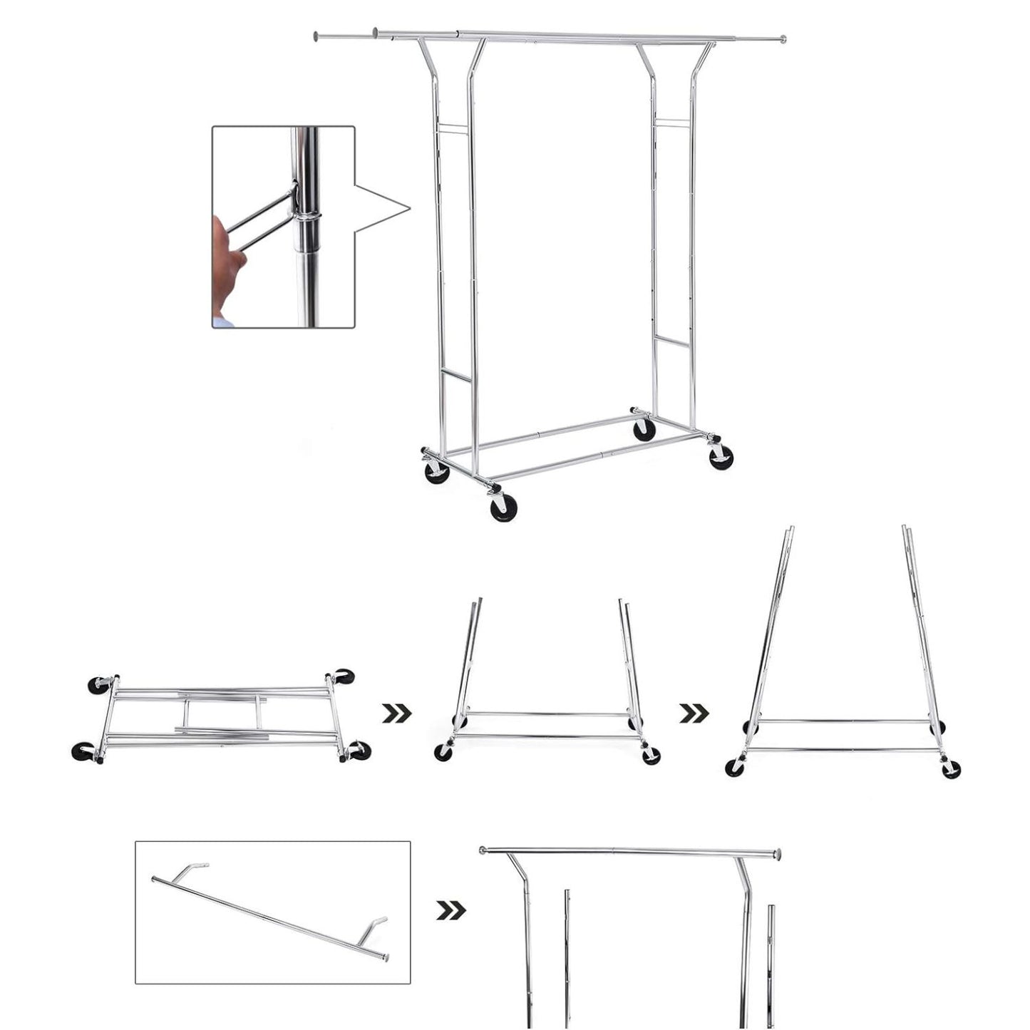 SONGMICS Metal Clothes Rack Stand on Wheels Heavy Duty Silver