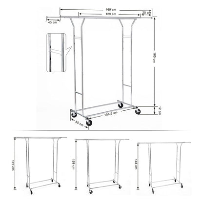 SONGMICS Metal Clothes Rack Stand on Wheels Heavy Duty Silver