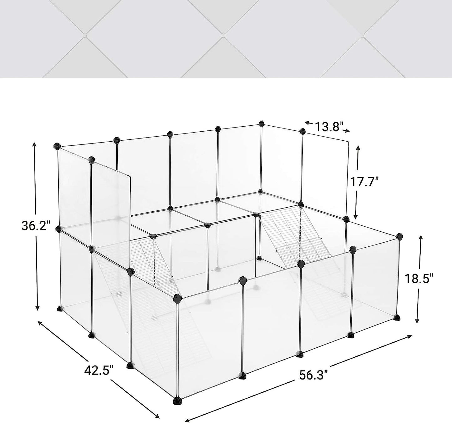 SONGMICS Guinea Pig Playpen with Dense Ramp White