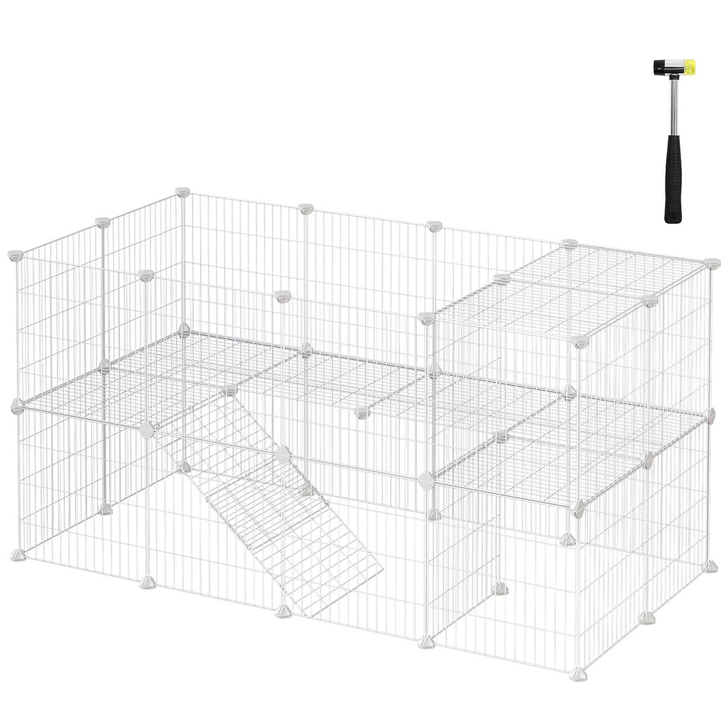 SONGMICS Metal Wire Two-Story Pet Playpen with Zip Ties White