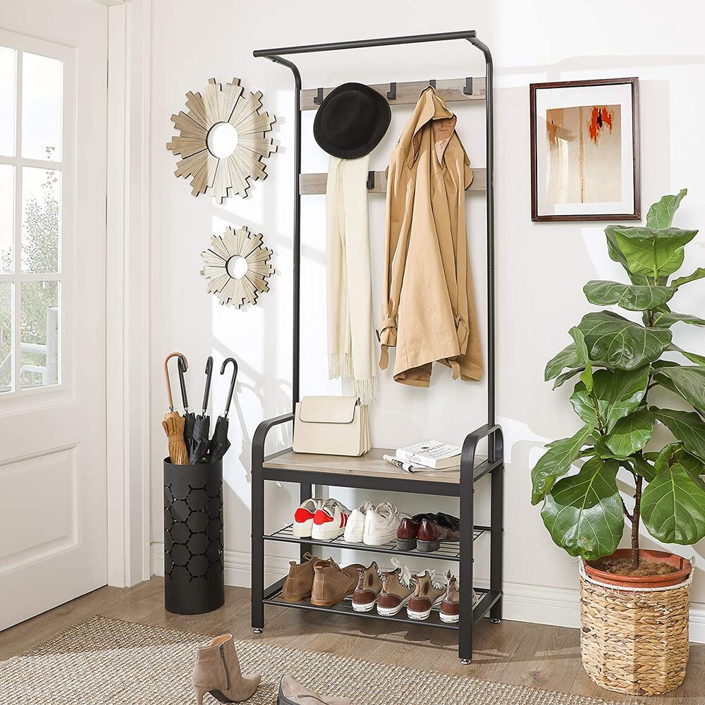 VASAGLE Coat Rack Stand Greige and Black