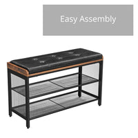 VASAGLE Shoe Bench Padded Bench with Mesh Shelf Shoe Rack Brown Black