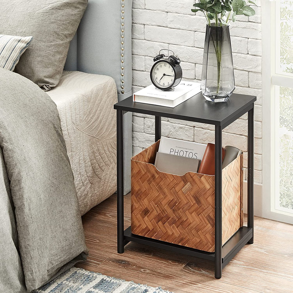 VASAGLE Side Table Set of 2 Charcoal Gray and Black with Storage Shelf