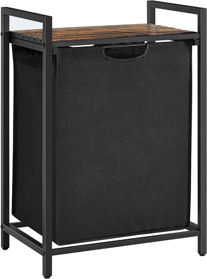 VASAGLE Laundry Hamper with Shelf and Pull-Out Bag 65L Rustic Brown and Black