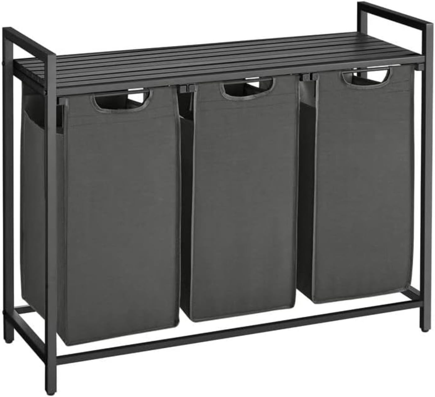 VASAGLE Laundry Hamper with Shelf and Pull-Out Bag 3 x 38L Black and Gray