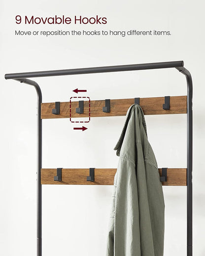 VASAGLE Coat Rack with Shoe Rack 183 cm Height Walnut Brown and Black