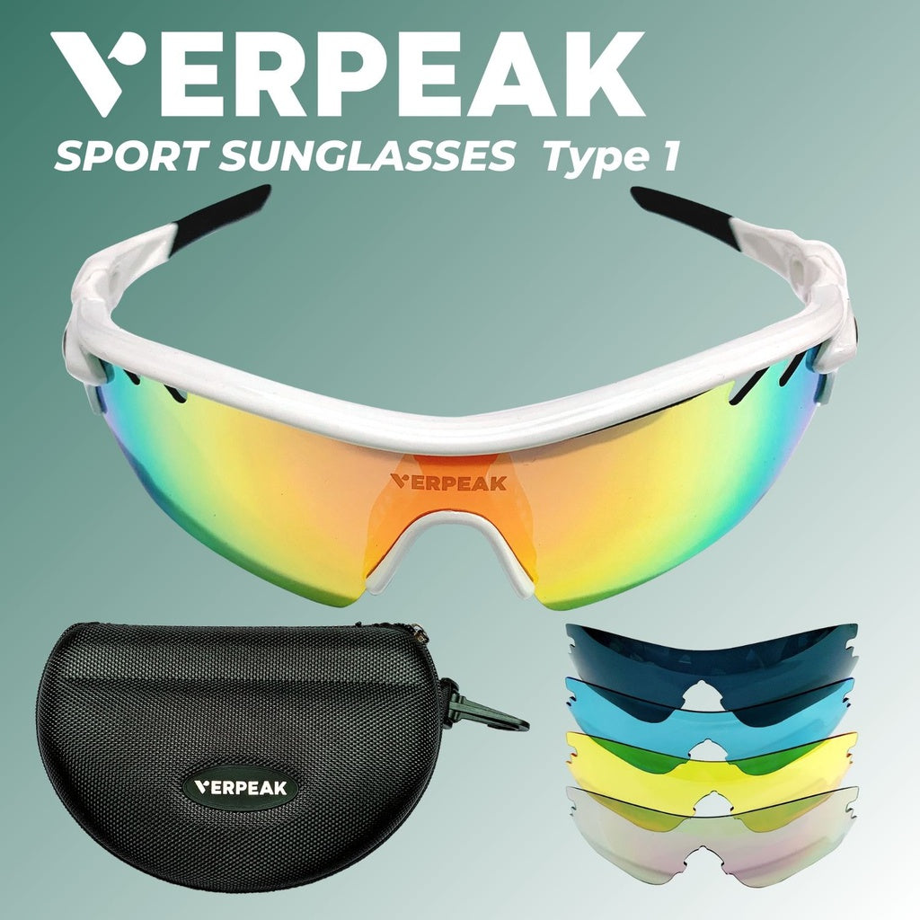 VERPEAK Sport Sunglasses Type 1 (White frame with black end tip)