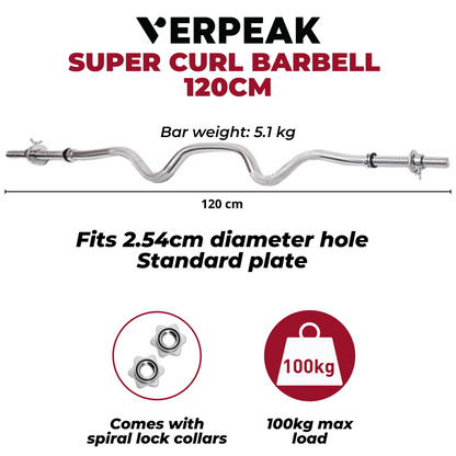 VERPEAK Standard Barbell 120CM Super Curl Bar