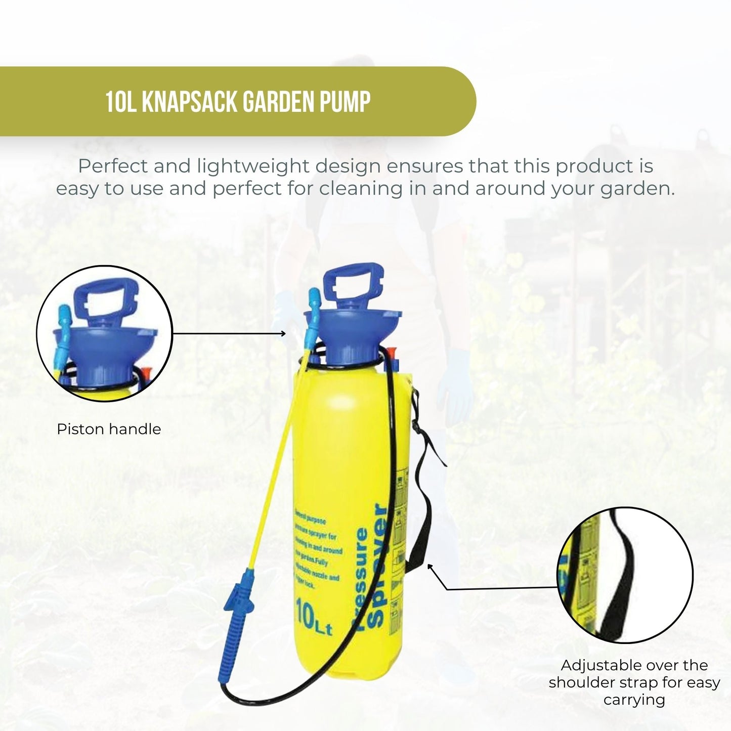 10L Pressure Sprayer - Knapsack Garden Pump For Liquids - Yard Weed Plants