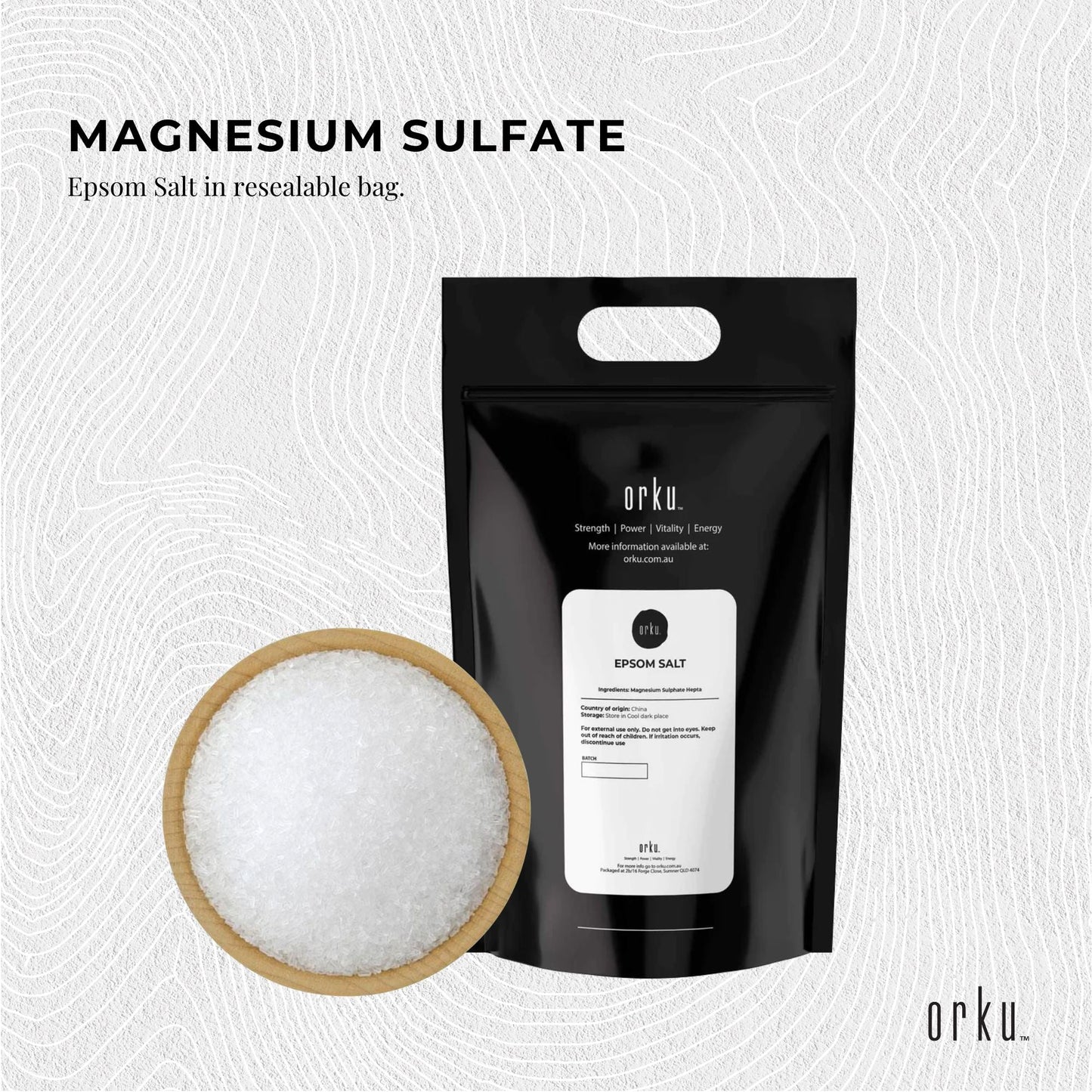 Orku 10Kg Epsom Salt - Magnesium Sulphate Bath Salts For Skin Body Sulfate