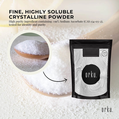 Orku 1Kg Sodium Ascorbate - High Purity Soluble Crystalline Powder Ingredient