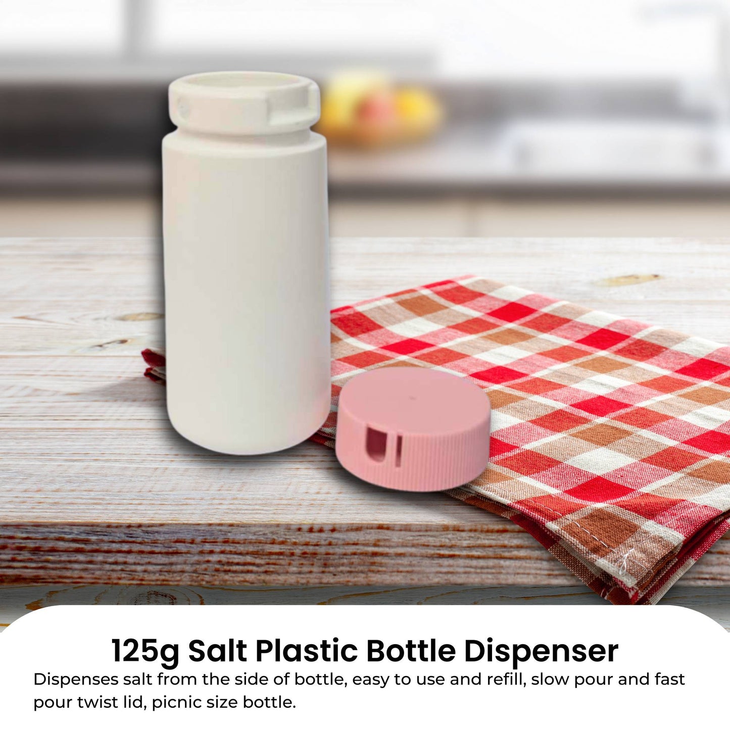 125g Empty Salt Shaker - Small Plastic Bottle - Table Picnic Dispenser