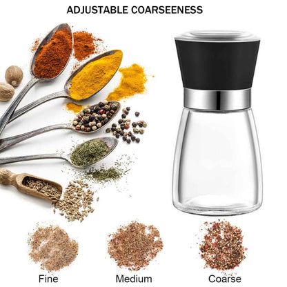 1x 150ml Glass Salt or Pepper Grinder 12cm - Adjustable Ceramic Core Short Mill