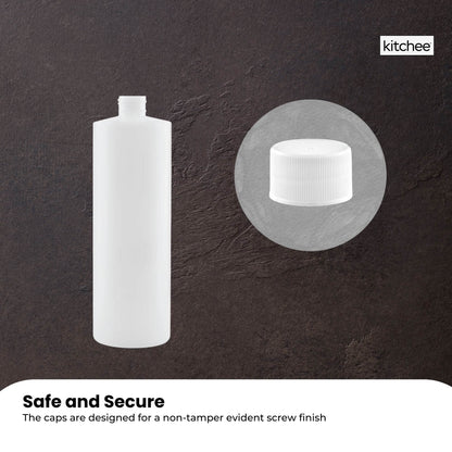 10x 500ml Clear HDPE Round Bottle + 28/410 Caps - Empty Plastic Food Storage