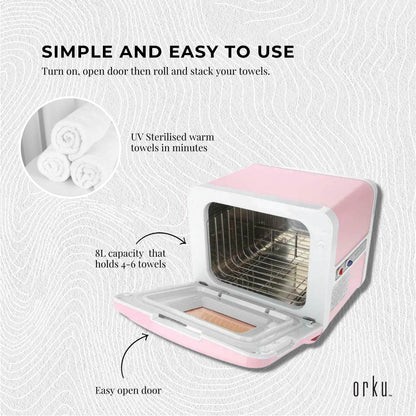 Orku 8L Pink Electric Towel Warmer UV Steriliser Cabinet Salon Heat Sanitiser