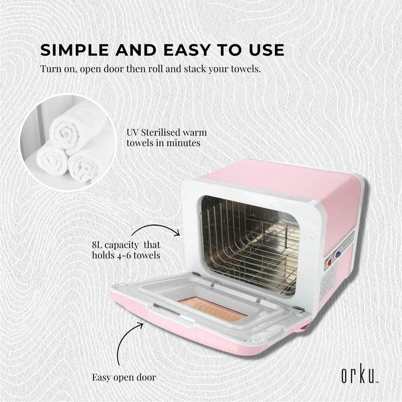 Orku 8L Pink Electric Towel Warmer UV Steriliser Cabinet Salon Heat Sanitiser