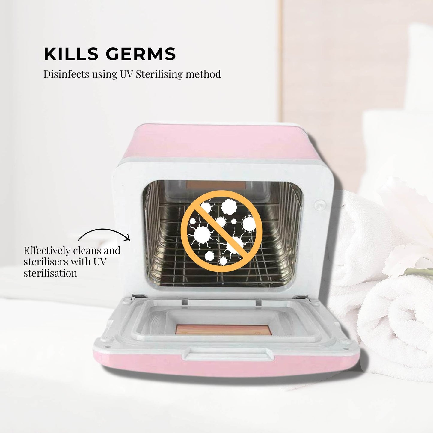 Orku 8L Pink Electric Towel Warmer UV Steriliser Cabinet Salon Heat Sanitiser