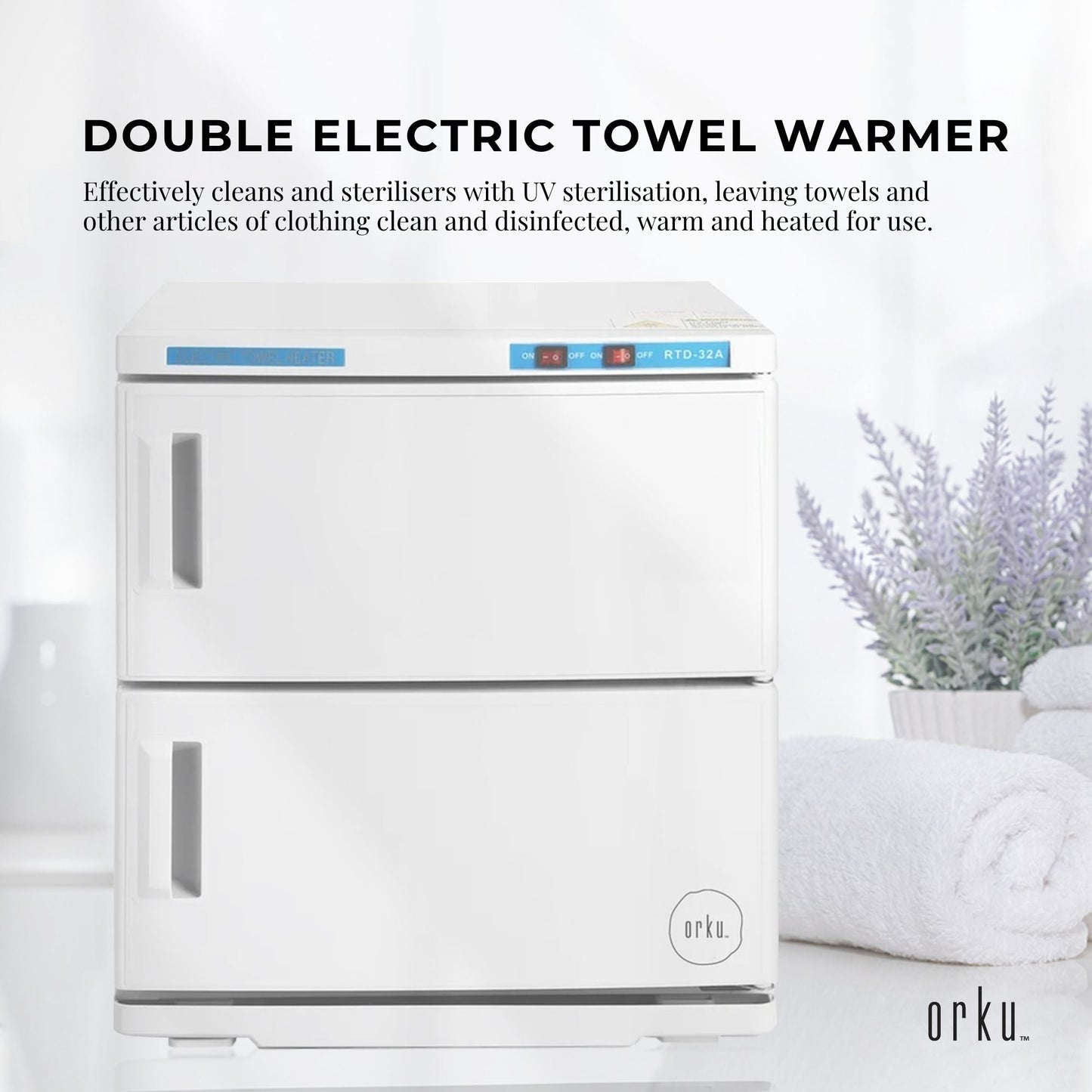 Orku 32L White UV Electric Towel Warmer Steriliser Cabinet Salon Heat Sanitiser