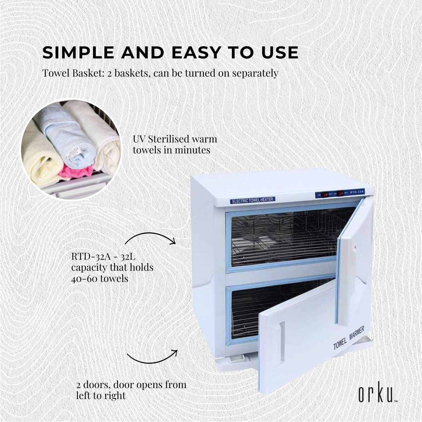 Orku 32L White UV Electric Towel Warmer Steriliser Cabinet Salon Heat Sanitiser