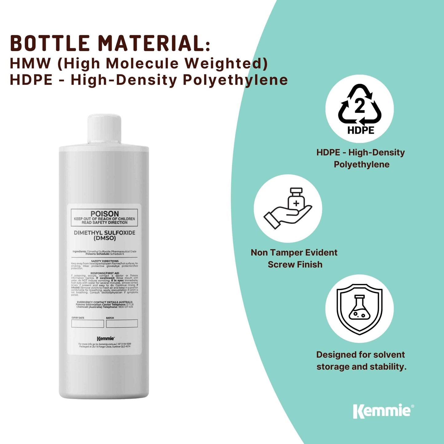 Kemmie 1L DMSO Liquid 99.9% Pure -  USP Grade Dimethyl Sulfoxide Solvent