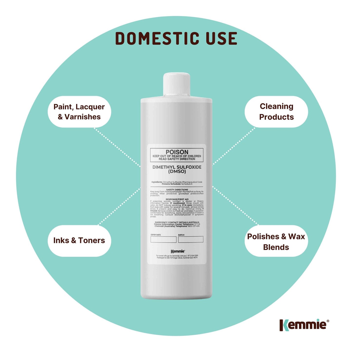 Kemmie 1L DMSO Liquid 99.9% Pure -  USP Grade Dimethyl Sulfoxide Solvent