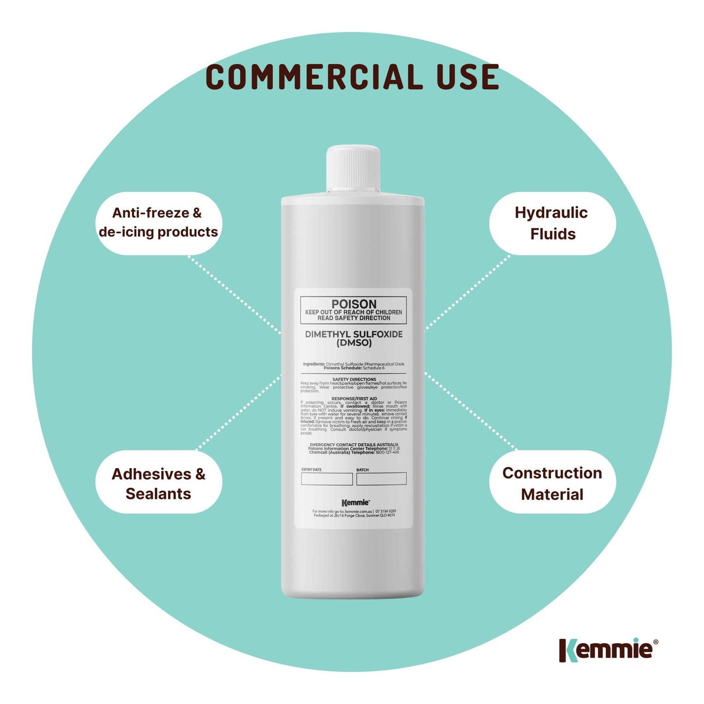 Kemmie 1L DMSO Liquid 99.9% Pure -  USP Grade Dimethyl Sulfoxide Solvent