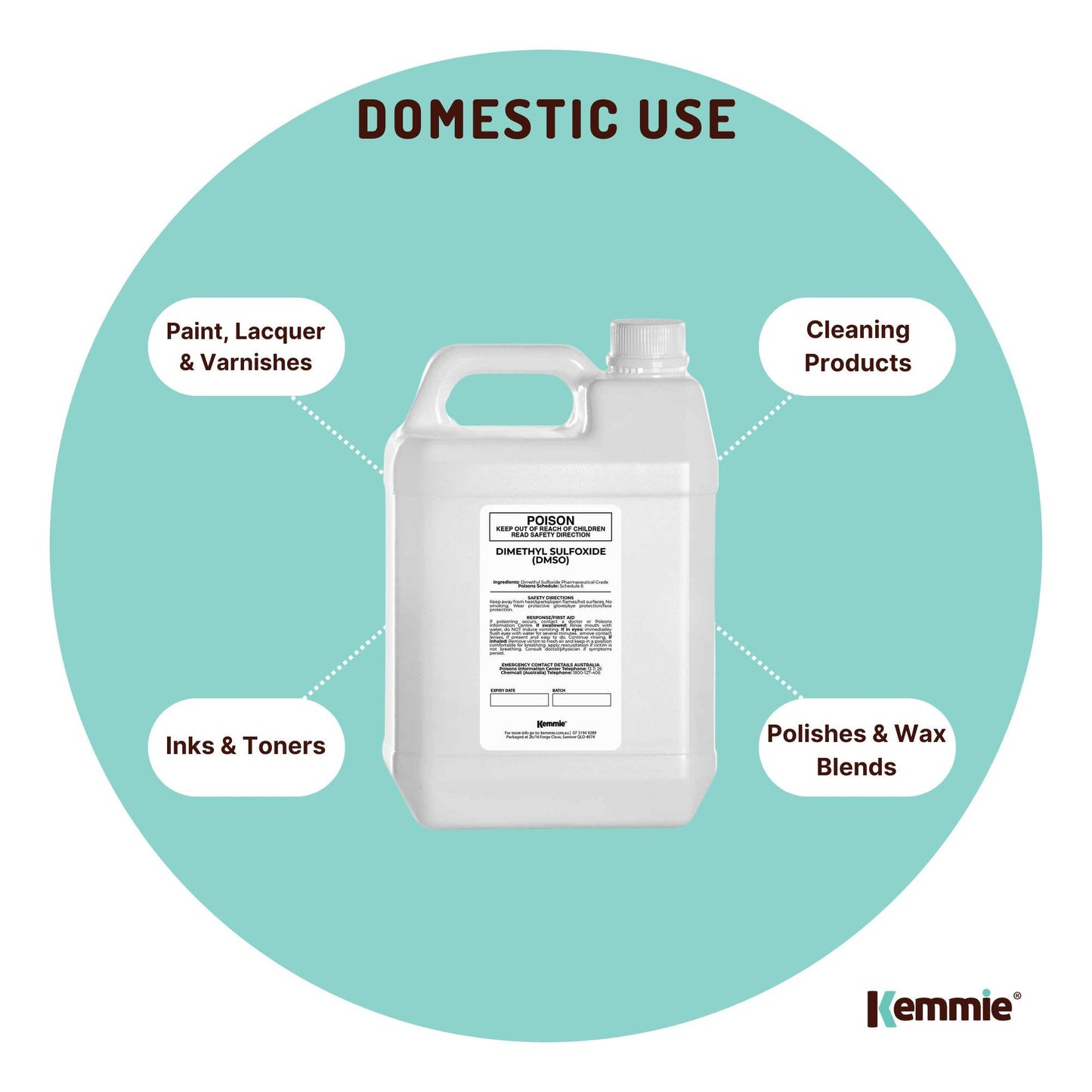 Kemmie 5L DMSO Liquid 99.9% Pure -  USP Grade Dimethyl Sulfoxide Solvent Bulk