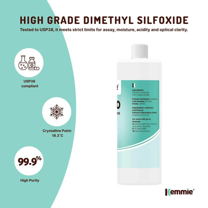 Kemmie 250ml DMSO Liquid 99.9% Pure - USP Grade Dimethyl Sulfoxide Solvent