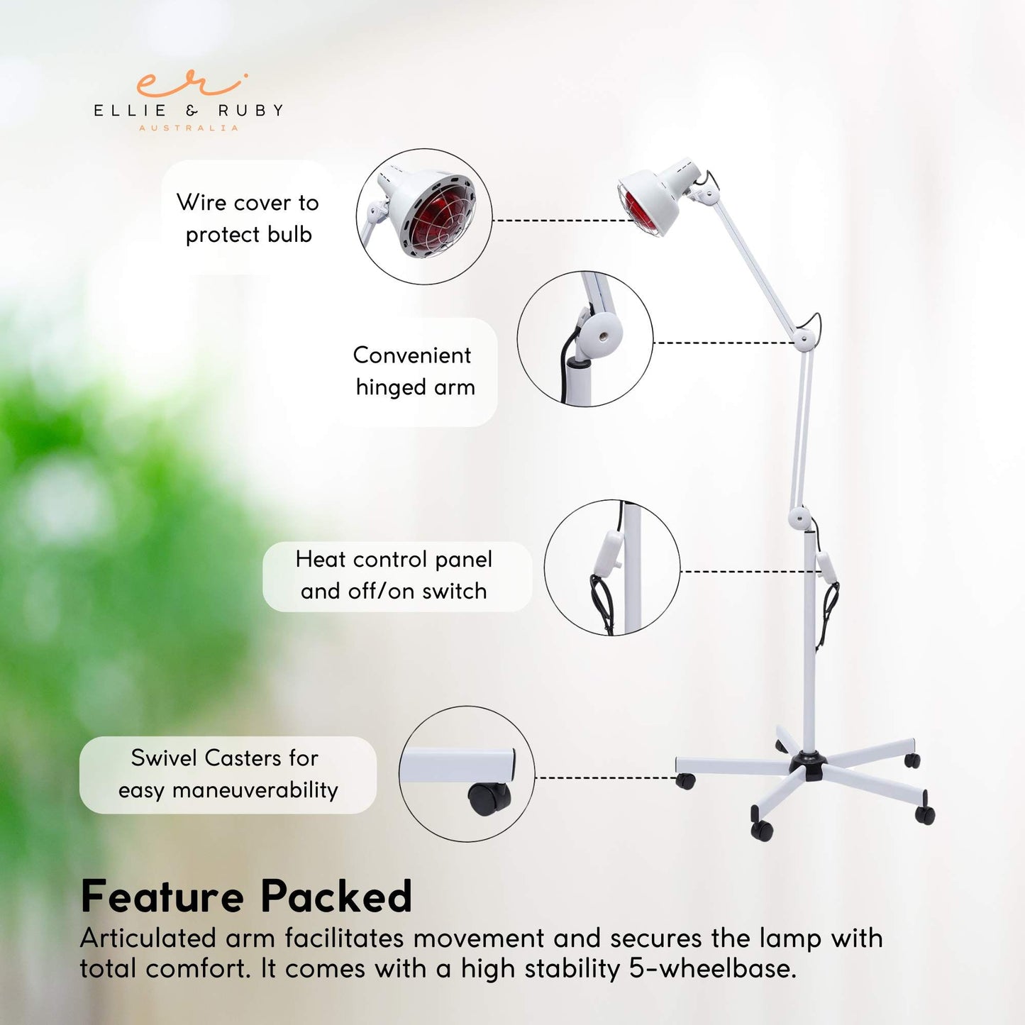 Ellie & Ruby Infrared Heat Floor Lamp 275W Mobile Dimmable Home Salon Treatment