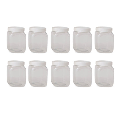 10x 250g Plastic Honey Jars + Lids - Square Clear Food Grade Packaging Containers