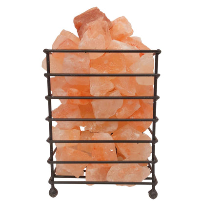 12V 12W Rectangle Iron Basket Himalayan Pink Salt Lamp Rock Crystal Bulb On/Off