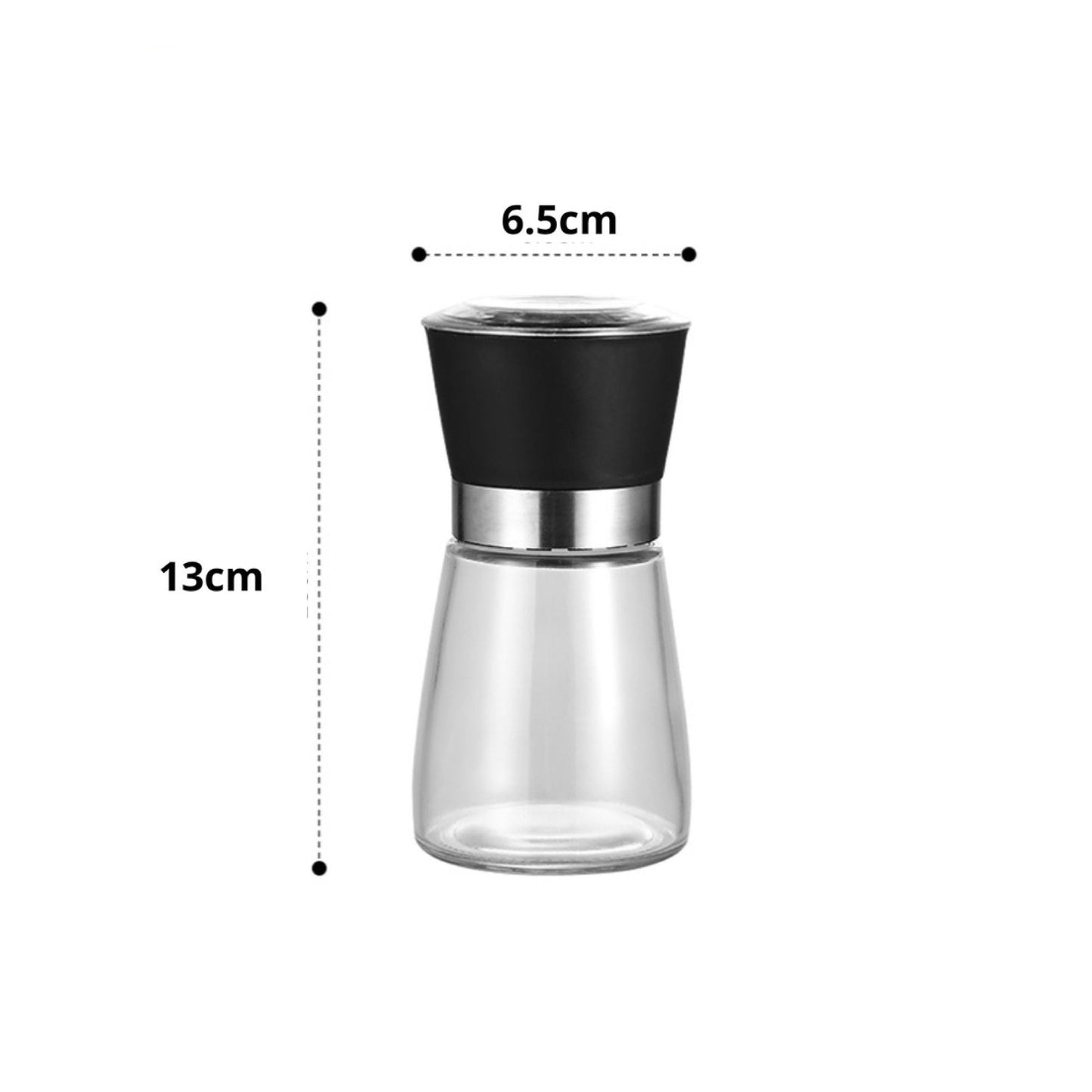 12x 150ml Glass Salt or Pepper Grinder 12cm - Adjustable Ceramic Core Short Mill