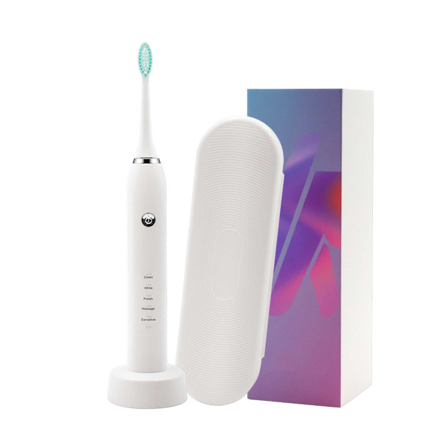 Sonic Electric Toothbrush White USB Wireless Charging Smart 5 Modes 2 Heads Case