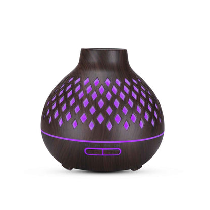 Essential Oil Aroma Diffuser and Remote - 400ml Hollowed Wood Mist Humidifier